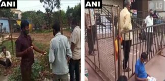 अखबार पढ़ते और चाय पीते हुए शराब की दुकान खुलने का इंतजार कर रहे लोग